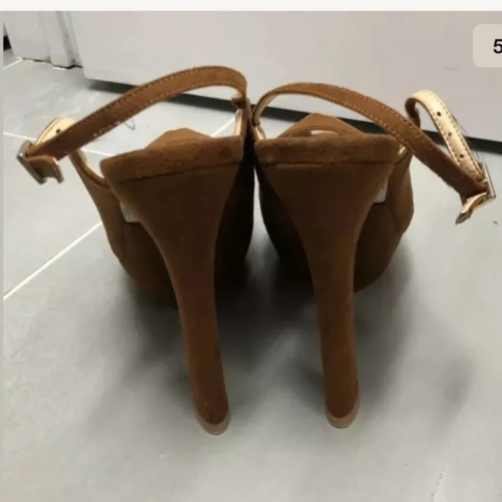 Zara Basic Platform Sling Back Heels Cognac 39/9 - image 4